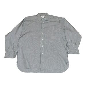 Vintage Italy Lorenzini Mens Black White Striped Down Dress Shirt 15.5 39 Medium